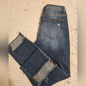 Trendy Distressed Boutique Ceros Jeans in Classic Blue